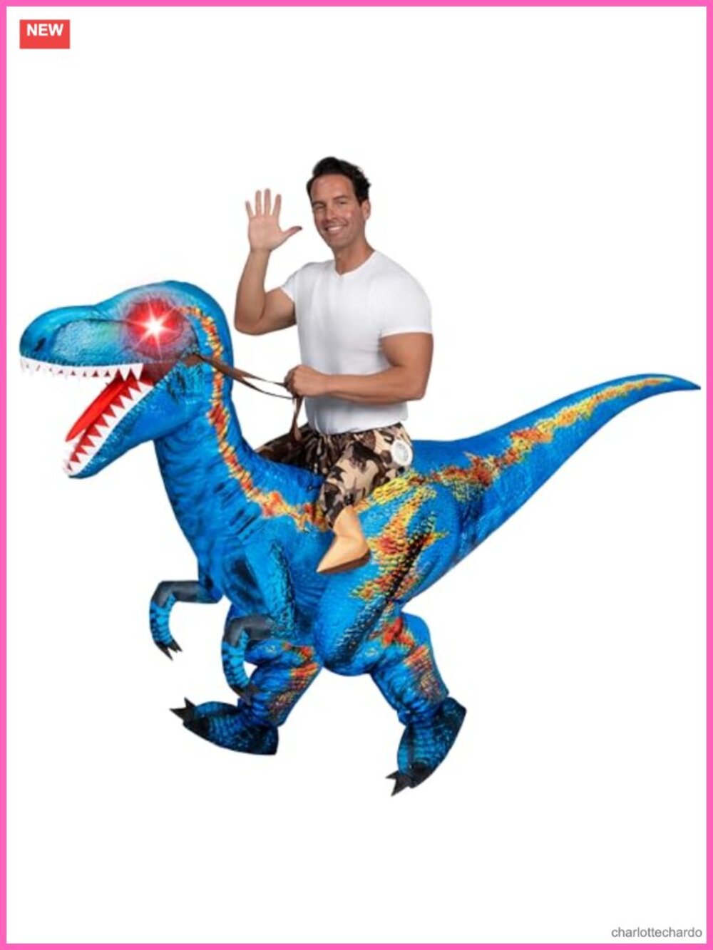 Adult Inflatable Dinosaur Costume Ride-On Raptor Halloween Cosplay Suit Light